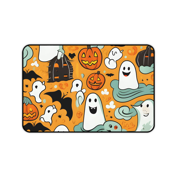 DistinctInk Desk Mat with Flying Pumpkin Bats Design for Halloween