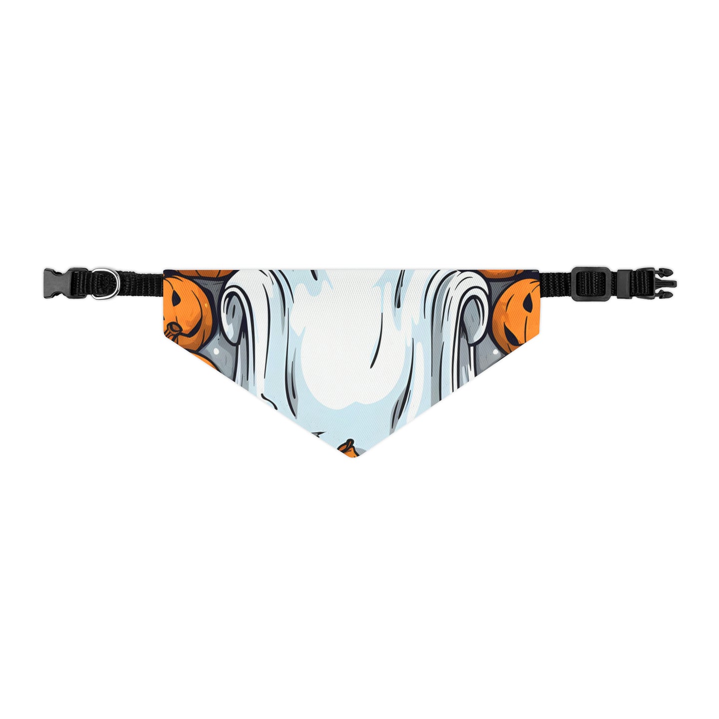 DistinctInk Adjustable Pet Banana Collar with Skeletal Ghostly Pumpkins Design for Halloween