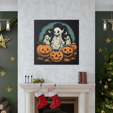 DistinctInk Canvas Wall Art with Spooky Skeleton Pumpkins for Halloween
