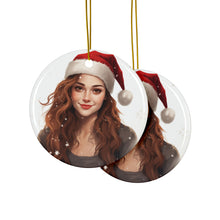 DistinctInk Hanging Ceramic Christmas Tree Ornament with Gold String - Great Gift/Present - 2 3/4 inch Diameter - Brittany Design
