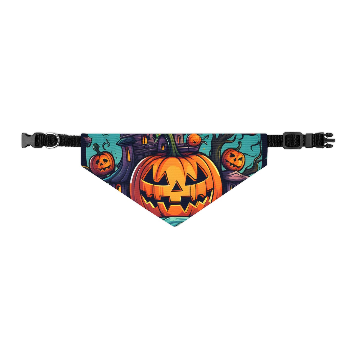 DistinctInk Adjustable Pet Banana Collar with Trick or Treat Parade Design for Halloween