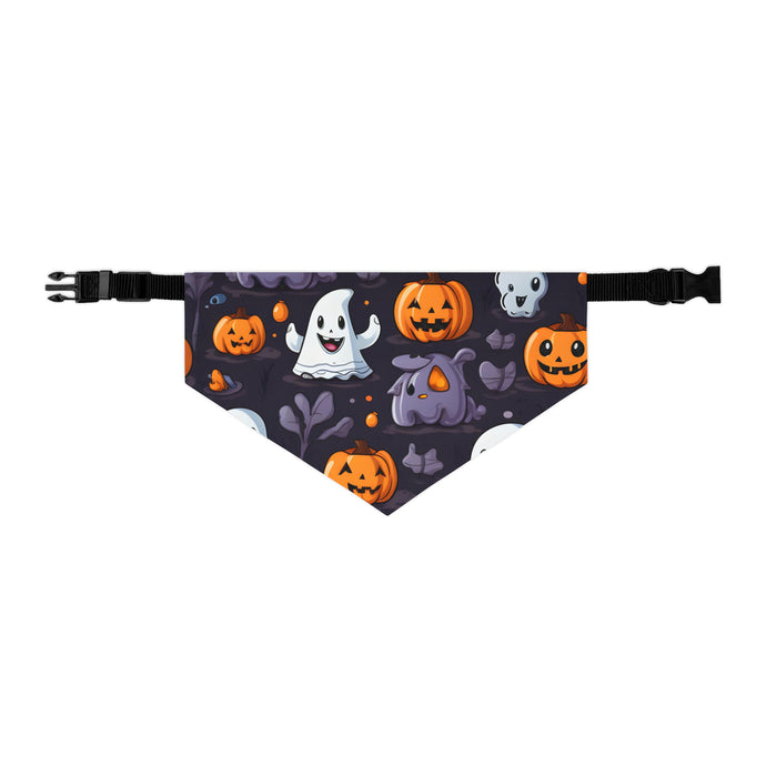 DistinctInk Adjustable Pet Banana Collar with Spooky Bat-o-lanterns Design for Halloween