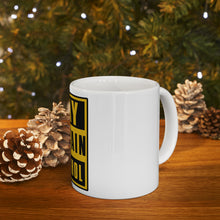 DistinctInk Glossy White Coffee / Tea Mug - May Contain Alcohol Warning Sign