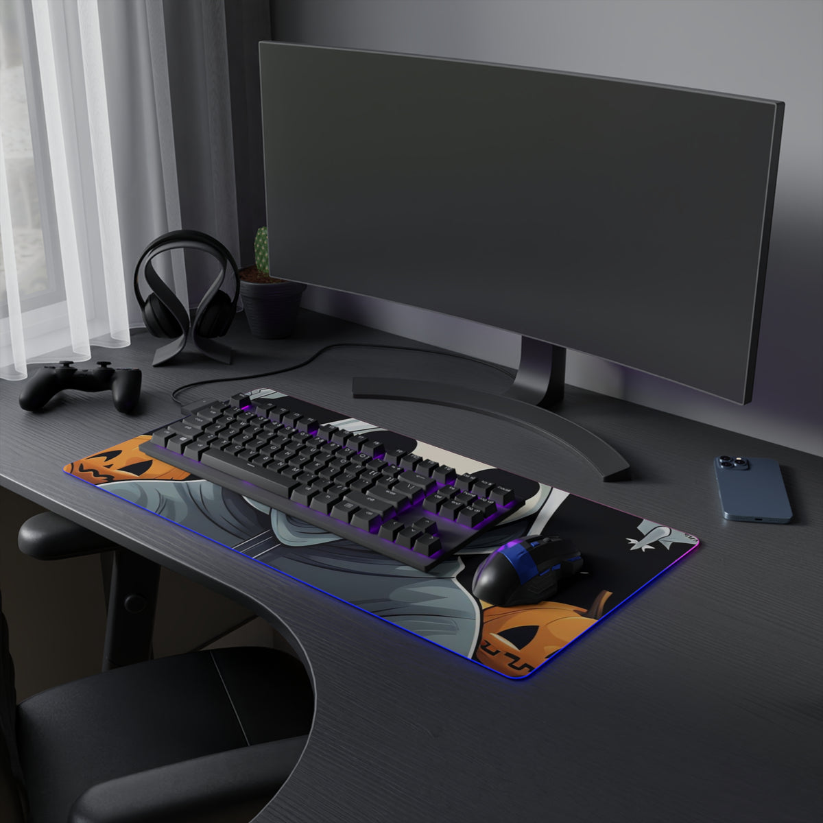 LED Gaming Mouse Pad with Skeleton Ghost and Pumpkin Design for Halloween, view 15