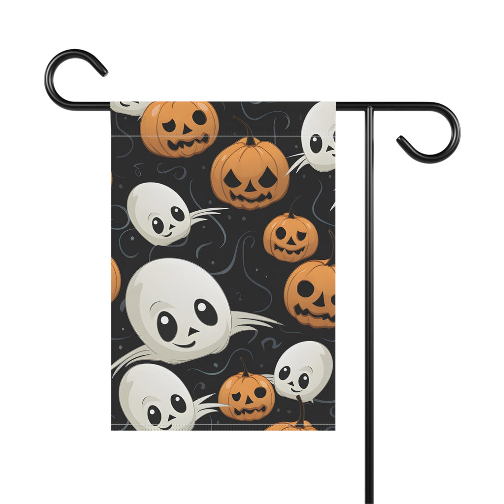 Garden & House Banner / Flag with Ghost Skeleton Pumpkin Pattern Design for Halloween, view 3