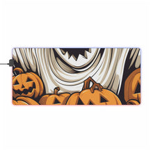 DistinctInk LED Gaming Mouse Pad with Ghostly Skeleton and Pumpkins Design for Halloween