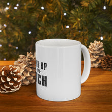 DistinctInk Glossy White Coffee / Tea Mug - Shut Up & Pitch Baseball