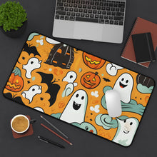 DistinctInk Desk Mat with Flying Pumpkin Bats Design for Halloween