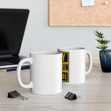 DistinctInk Glossy White Coffee / Tea Mug - May Contain Alcohol Warning Sign