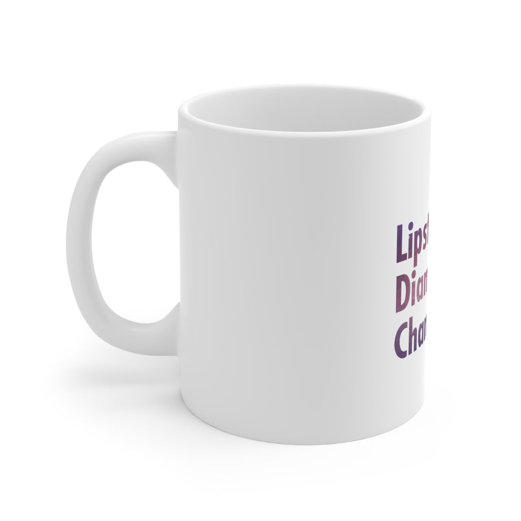 Glossy White Coffee / Tea Mug - Lipstick & Diamonds & Champagne, view 2