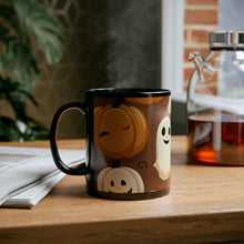 DistinctInk Black Coffee Mug - "Boo-ttifull Skeleton Cartoon Pattern Pumpkin" for Halloween