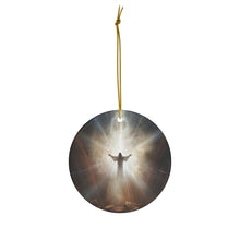 DistinctInk Hanging Ceramic Christmas Tree Ornament Charm with Gold String - Great Gift/Present - 2 3/4 inch Diameter - The Word Becomes Flesh: John 1:14