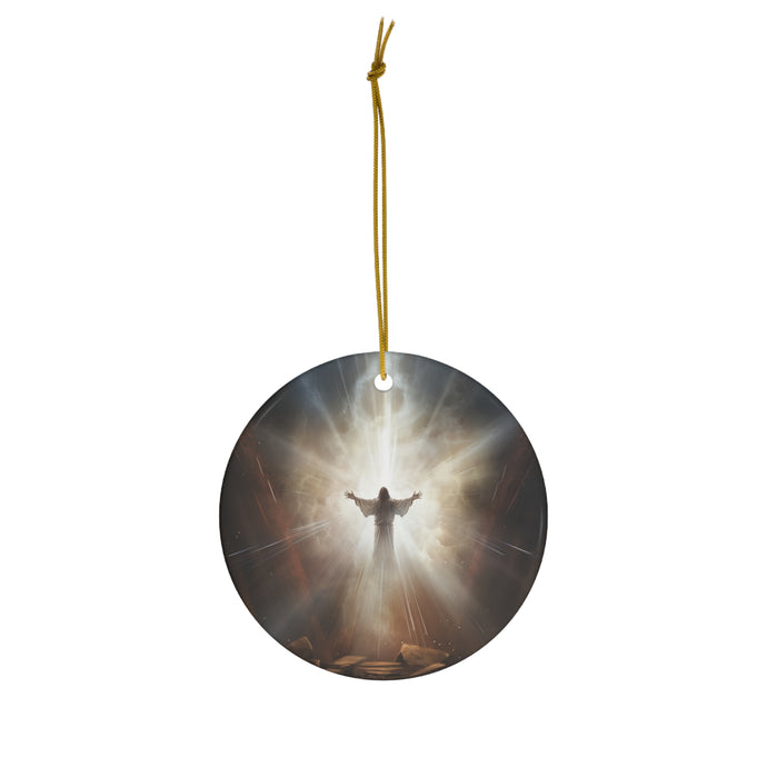 DistinctInk Hanging Ceramic Christmas Tree Ornament Charm with Gold String - Great Gift/Present - 2 3/4 inch Diameter - The Word Becomes Flesh: John 1:14