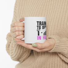 DistinctInk Glossy White Coffee / Tea Mug - Training to Outrun T-Rex in Heels