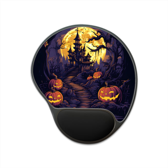 DistinctInk Mouse Pad with Wrist Rest  with Ghostly Ghouls in the Graveyard Design for Halloween