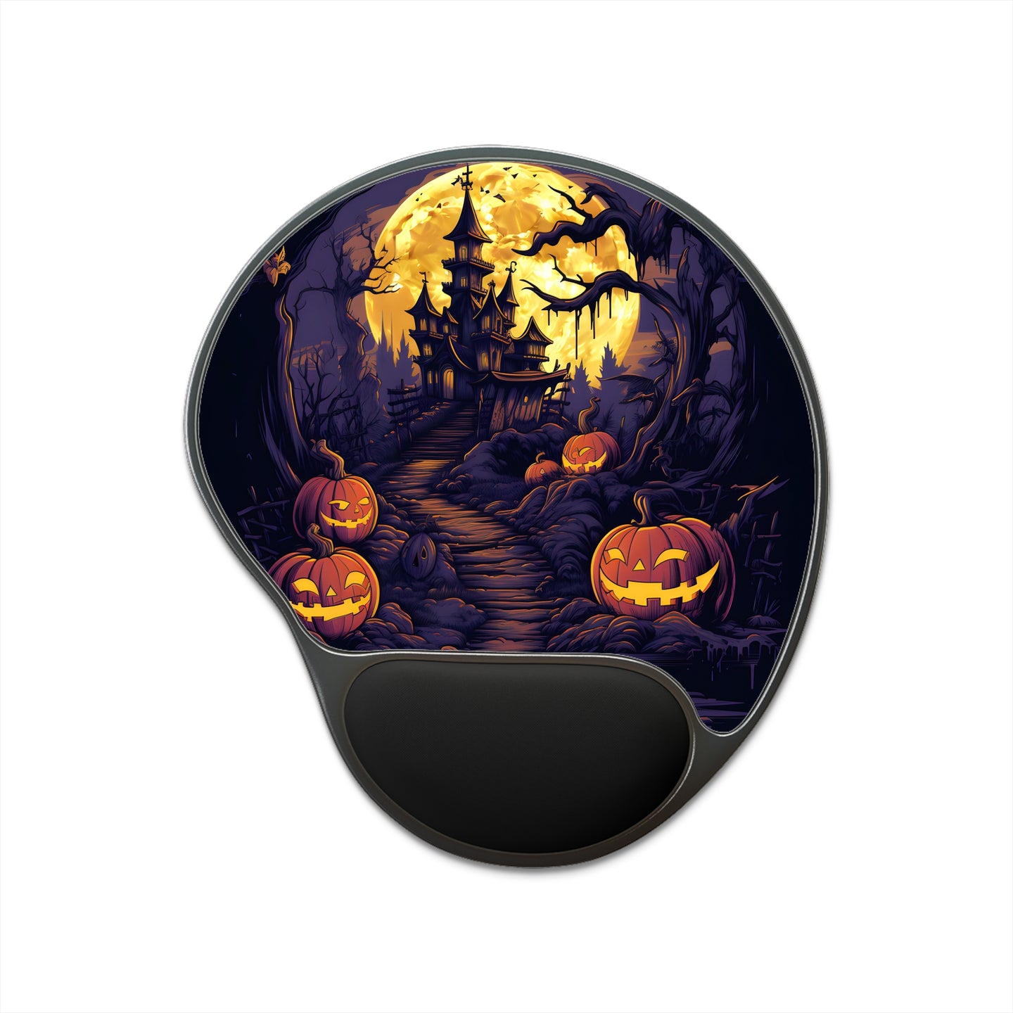 DistinctInk Mouse Pad with Wrist Rest  with Ghostly Ghouls in the Graveyard Design for Halloween