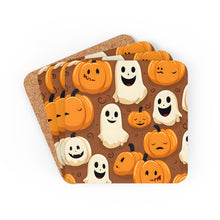 DistinctInk (Set of 4) Corkwood Coasters with "Boo-ttifull Skeleton Cartoon Pattern Pumpkin"Design for Halloween