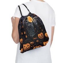 DistinctInk Drawstring Bag Backpack with Spooky All Hallows' Eve Design for Halloween