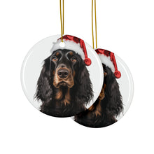 DistinctInk Hanging Ceramic Christmas Tree Ornament with Gold String - Great Gift/Present - 2 3/4 inch Diameter - Gordon Setter Design