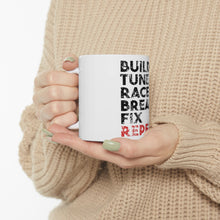 DistinctInk Glossy White Coffee / Tea Mug - Build Tune Race Break Fix Repeat
