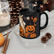 DistinctInk Black Coffee Mug - Spooky Skeleton Pumpkin Patch for Halloween