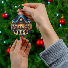 DistinctInk Hanging Ceramic Christmas Tree Ornament Charm with Gold String - Great Gift/Present - 2 3/4 inch Diameter - Yuletide Market Melody