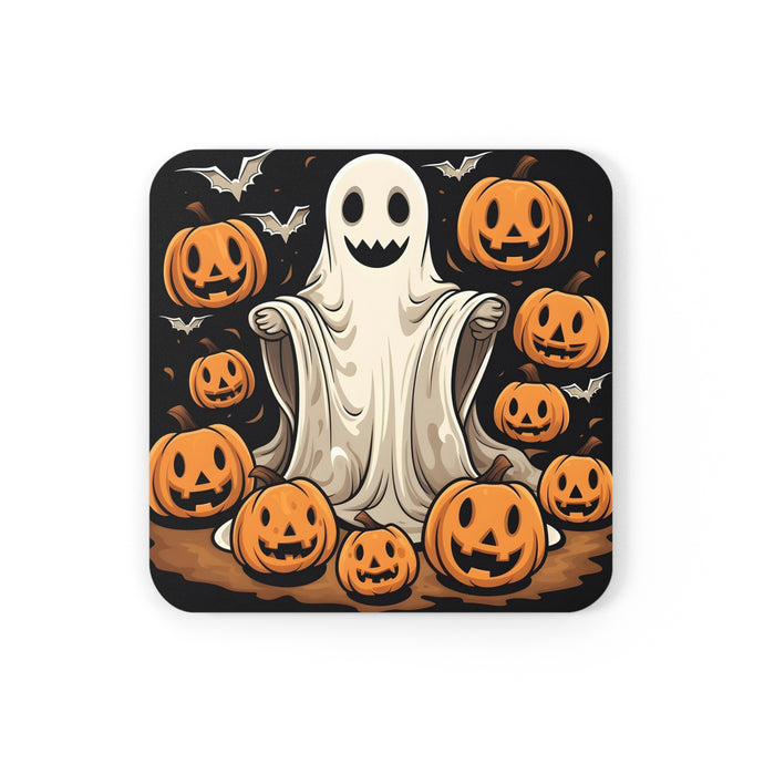 DistinctInk (Set of 4) Corkwood Coasters with Ghastly Skeletal Pumpkin PatchDesign for Halloween