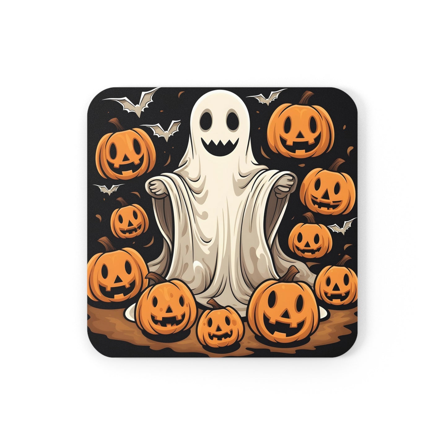 DistinctInk (Set of 4) Corkwood Coasters with Ghastly Skeletal Pumpkin PatchDesign for Halloween