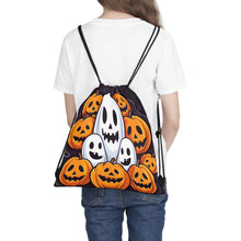 DistinctInk Drawstring Bag / Backpack with Skele-Pumpkin Ghost Pattern Design for Halloween