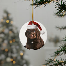 DistinctInk Hanging Ceramic Christmas Tree Ornament with Gold String - Great Gift/Present - 2 3/4 inch Diameter - American Water Spaniel Puppy Design