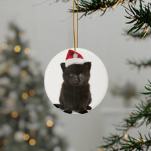 DistinctInk Hanging Ceramic Christmas Tree Ornament with Gold String - Great Gift/Present - 2 3/4 inch Diameter - Schipperke Puppy Design