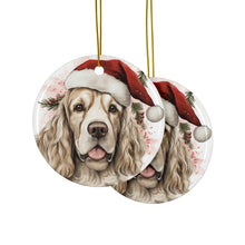 DistinctInk Hanging Ceramic Christmas Tree Ornament with Gold String - Great Gift/Present - 2 3/4 inch Diameter - Clumber Spaniel Design