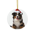 Hanging Ceramic Christmas Tree Ornament with Gold String - Miniature American Shepherd Design