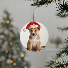 DistinctInk Hanging Ceramic Christmas Tree Ornament with Gold String - Great Gift/Present - 2 3/4 inch Diameter - Canaan Dog Puppy Design