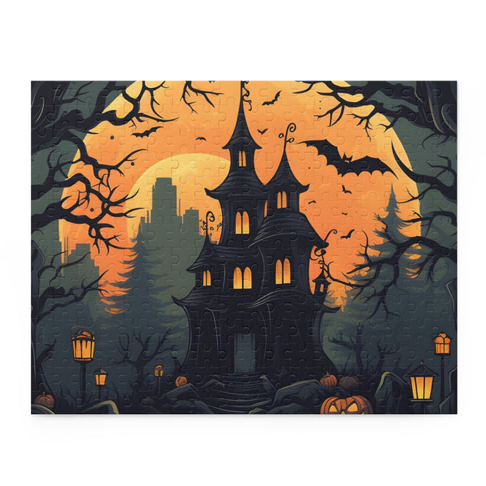 DistinctInk Jigsaw Puzzle with Spooky Trick or Treating Design for Halloween