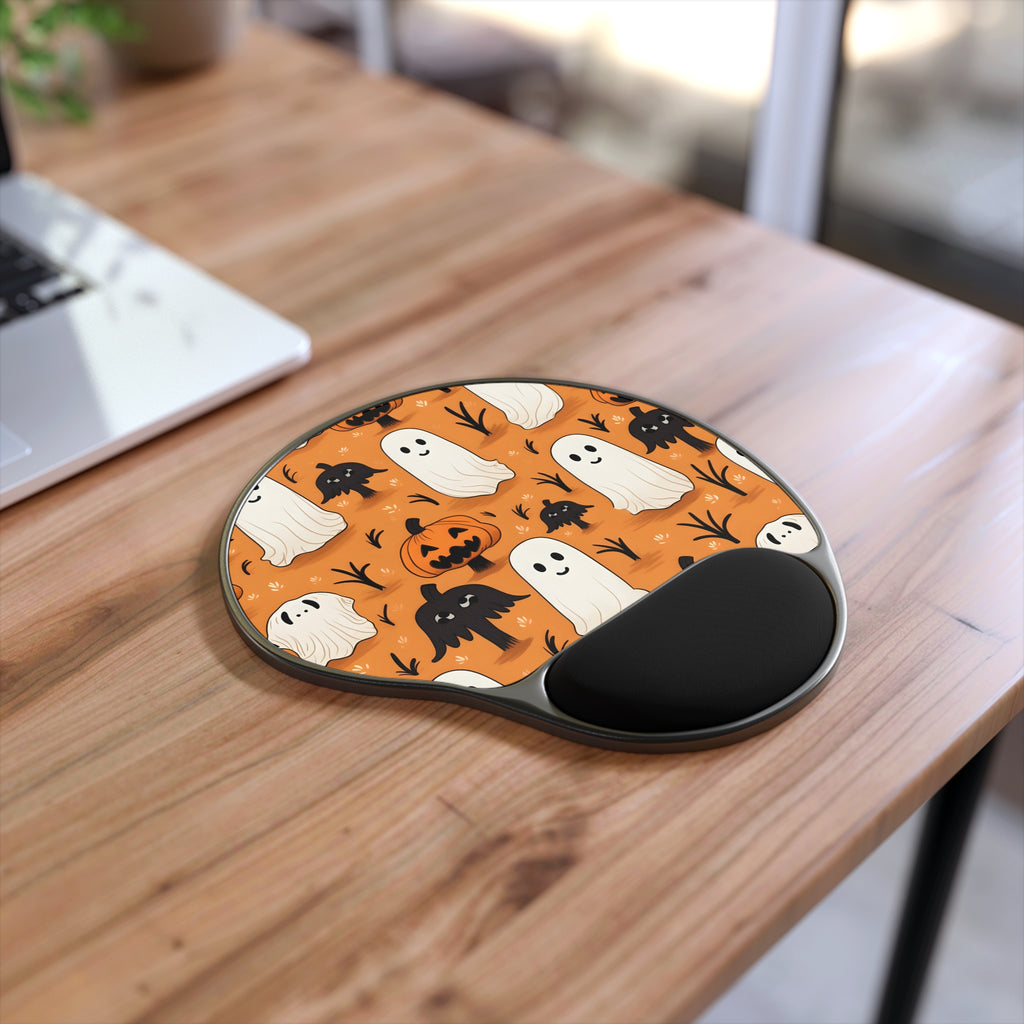 Mouse Pad with Wrist Rest with Ghost Skeleton Pumpkin Cartoons Design for Halloween, view 2