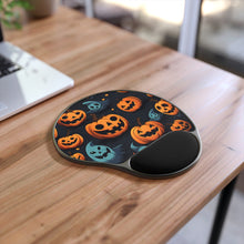 DistinctInk Mouse Pad with Wrist Rest  with Nightly Fright of Bats and Ghouls Design for Halloween