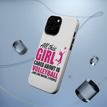 DistinctInk ToughCase for Apple iPhone, Compatible with MagSafe Charging - All This Girl Cares About is Volleyball