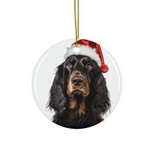 DistinctInk Hanging Ceramic Christmas Tree Ornament with Gold String - Great Gift/Present - 2 3/4 inch Diameter - Gordon Setter Design