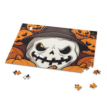 DistinctInk Jigsaw Puzzle with Spooky Skeleton Pumpkin Patch Design for Halloween