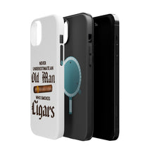 DistinctInk ToughCase for Apple iPhone, Compatible with MagSafe Charging - Never Underestimate Old Man Who Smokes Cigars