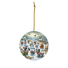 DistinctInk Hanging Ceramic Christmas Tree Ornament Charm with Gold String - Great Gift/Present - 2 3/4 inch Diameter - Winter Wonderland for Pets