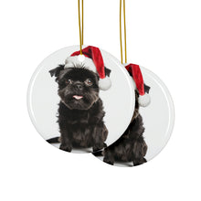 DistinctInk Hanging Ceramic Christmas Tree Ornament with Gold String - Great Gift/Present - 2 3/4 inch Diameter - Affenpinscher Design