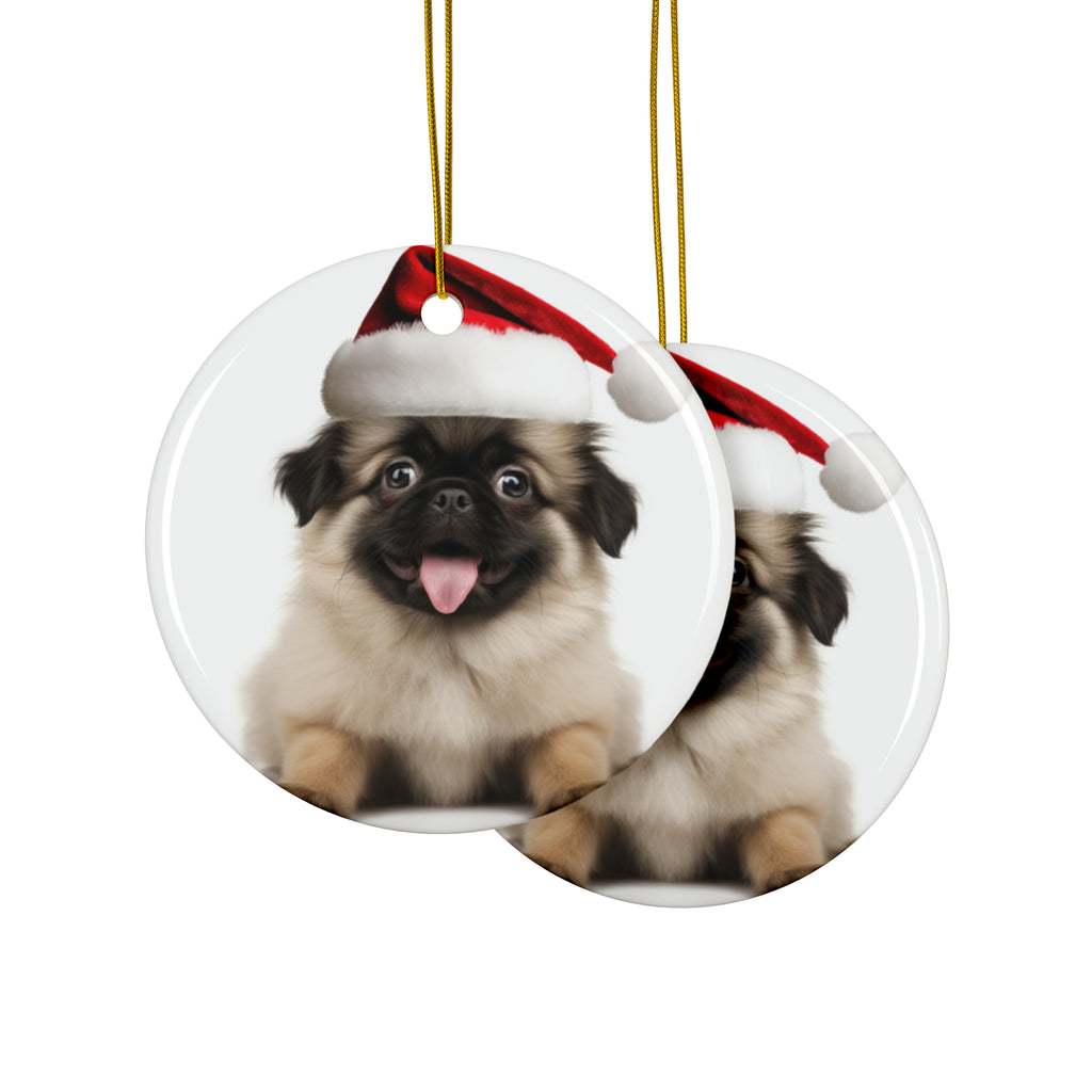 Hanging Ceramic Christmas Tree Ornament with Gold String - Tibetan Spaniel Puppy Design, view 2