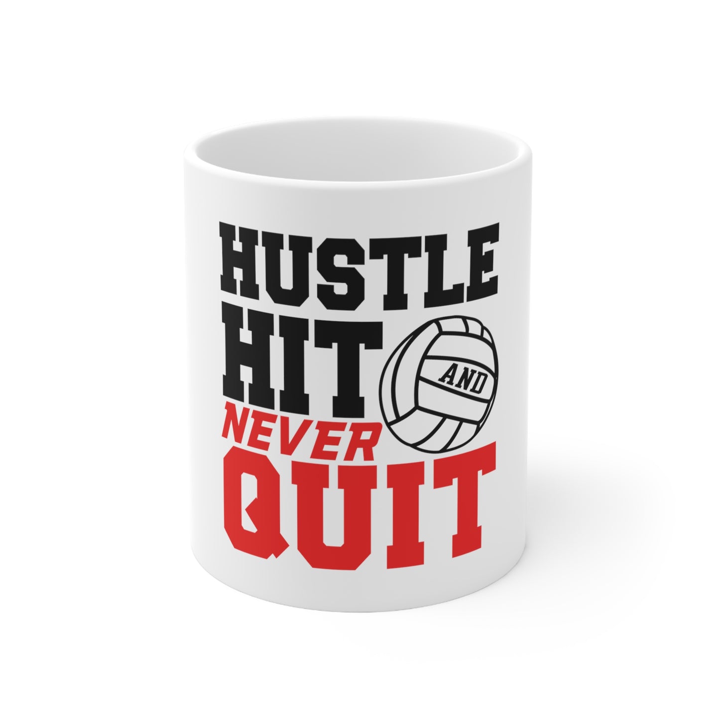 DistinctInk Glossy White Coffee / Tea Mug - Hustle Hit Never Quit Volleyball