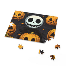 DistinctInk Jigsaw Puzzle with Ghastly Skeleton Pumpkins Design for Halloween