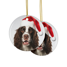 DistinctInk Hanging Ceramic Christmas Tree Ornament with Gold String - Great Gift/Present - 2 3/4 inch Diameter - English Springer Spaniel Design
