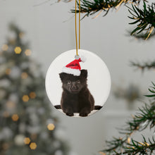 DistinctInk Hanging Ceramic Christmas Tree Ornament with Gold String - Great Gift/Present - 2 3/4 inch Diameter - Schipperke Puppy Design