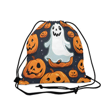 DistinctInk Drawstring Bag / Backpack with Ghost Skeleton Spooky Pumpkins Design for Halloween