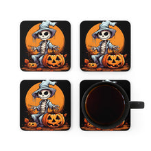 DistinctInk (Set of 4) Corkwood Coasters with Haunted Jack-O'-SkeletonDesign for Halloween